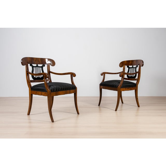 Brown Antique German Biedermeier Armchairs in Walnut, 1800s, Set of 2 For Sale - Image 8 of 16