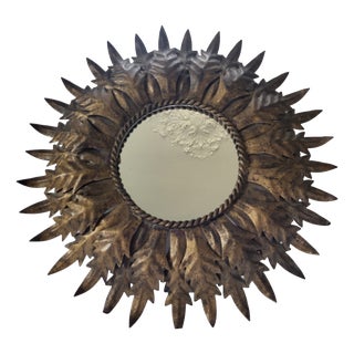 Vintage Spanish Gilt Metal Sunburst Mirror, 1960s For Sale
