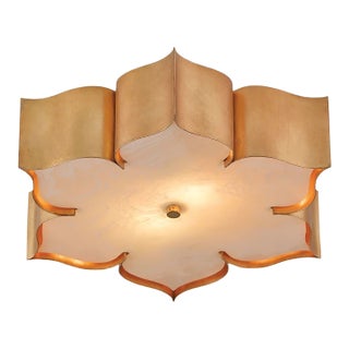 Grand Lotus Flush Mount Ceiling Light With Gold Leaf Finish by Currey and Company For Sale