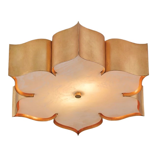 Grand Lotus Flush Mount Ceiling Light With Gold Leaf Finish by Currey and Company For Sale
