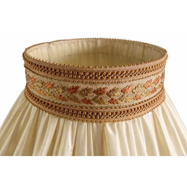 Metal French Empire Style Table Lamp with Lion Heads Gilded Bronze and Pleated Silk Shade, 1960s For Sale - Image 7 of 11