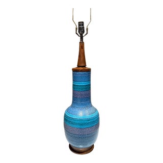 Aldo Londi Bitossi Table Lamp Stripped Blue Mid-Century Modern For Sale
