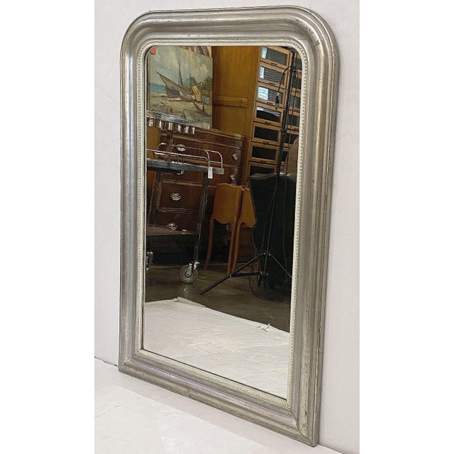 Wood Large Louis Philippe Silver Gilt Mirror With Greek Key Design (H 51 X W 34 1/4) For Sale - Image 7 of 10