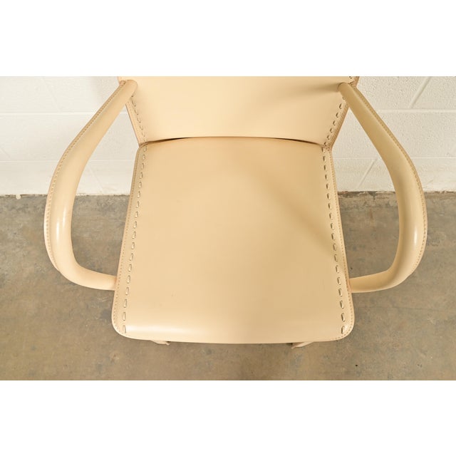 Cream Mario Bellini Style Italian Modern Cream Leather Wrapped High Back Dining Chairs, Set of Six For Sale - Image 8 of 14