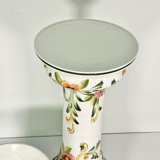Vintage Portuguese Mediterranean Hollywood Regency Ceramic Planter & Stand - 2 Piece Set. For Sale - Image 10 of 13