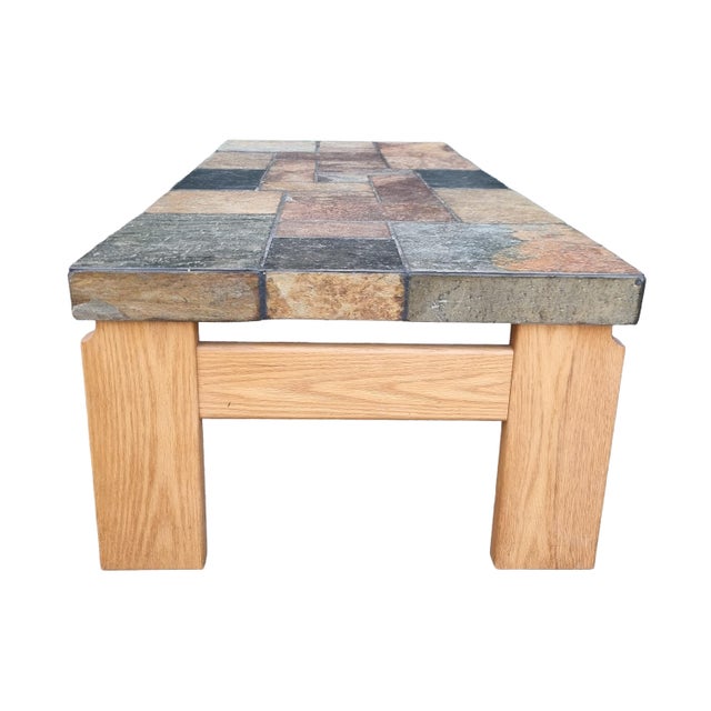 Mixed Slate & Oak Coffee Table from Van Bennekom, Netherlands, 1970s For Sale - Image 6 of 13