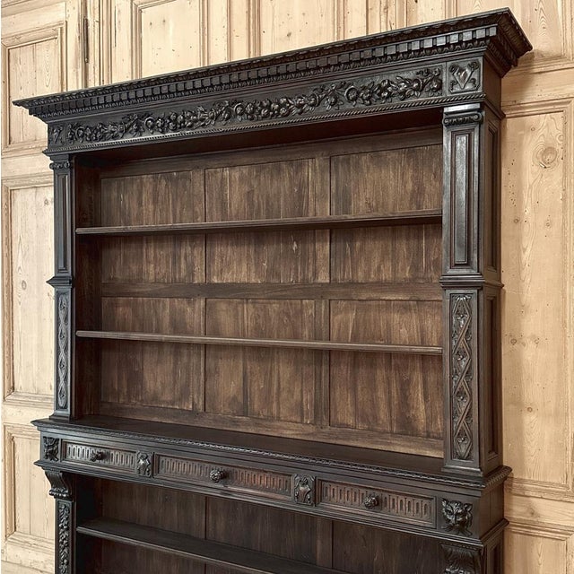 Grand Antique French Renaissance Walnut Bookcase For Sale - Image 11 of 16