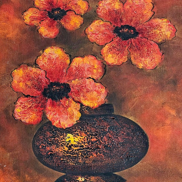 Vintage Red Flower Oil on Board Painting Wood Frame Signed "Harper" For Sale - Image 4 of 11