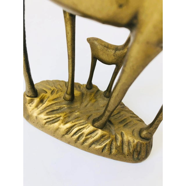 Metal Large Vintage Brass Gazelle With Baby For Sale - Image 7 of 11