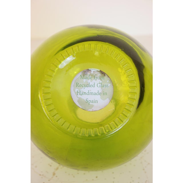 Mediterranean Style Spanish Handblown Green Recycled Glass Bottle For Sale - Image 4 of 5