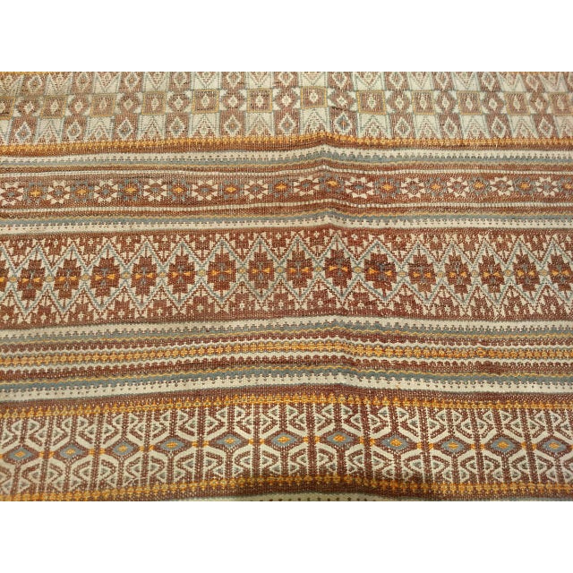 Antique Uzbek Tribal Soumak Kilim, Handwoven Stripe Pattern, Brown & Gold, 4x7 For Sale - Image 14 of 16