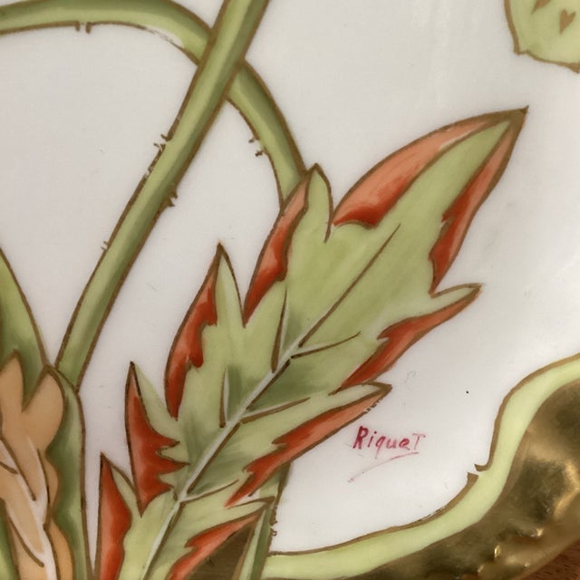 Limoges, France Antique French Pair of Elite Limoges Floral Art Porcelain Plates Artist Signed and Stamped For Sale - Image 4 of 12