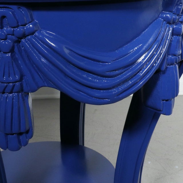 Contemporary 1990s Draped and Tasseled Yves Klien Blue Travertine Top Table For Sale - Image 3 of 6