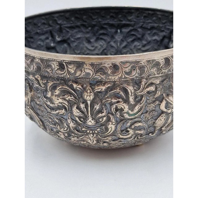 Metal Antique Decorative Silver Bowl For Sale - Image 7 of 10