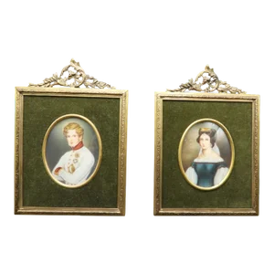 Pair of Miniature Portraits 19th Century European Continental Officer & His Wife Matilda & Joseph