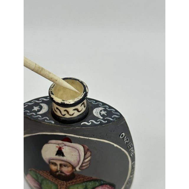 Black 1960s Hand Painted Emperor Otho Carved Bottle With Stopper For Sale - Image 8 of 10