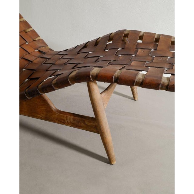 Danish Mid-Century Wooden & Brown Leather Chaise Lounge Chair by Arne Vodder for Bovirke, 1950s For Sale - Image 6 of 7