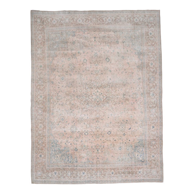 1970s Vintage Persian Handmade Wool Cotton Light Brown Area Rug For Sale