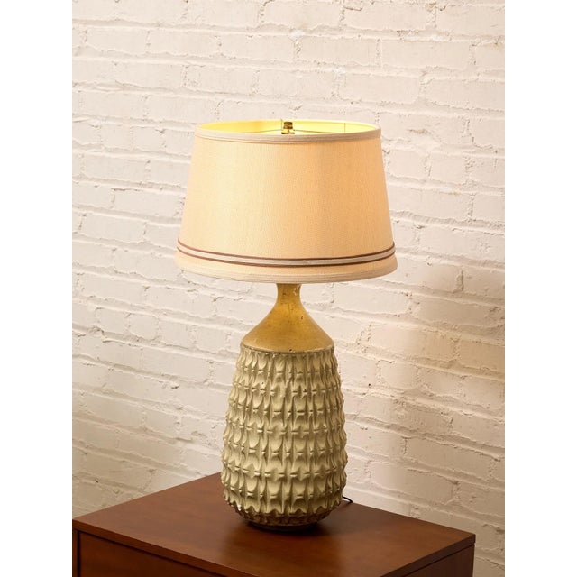 Mid 20th Century Vintage Brutalist Textured Ceramic Table Lamp With Geometric Relief For Sale - Image 5 of 8