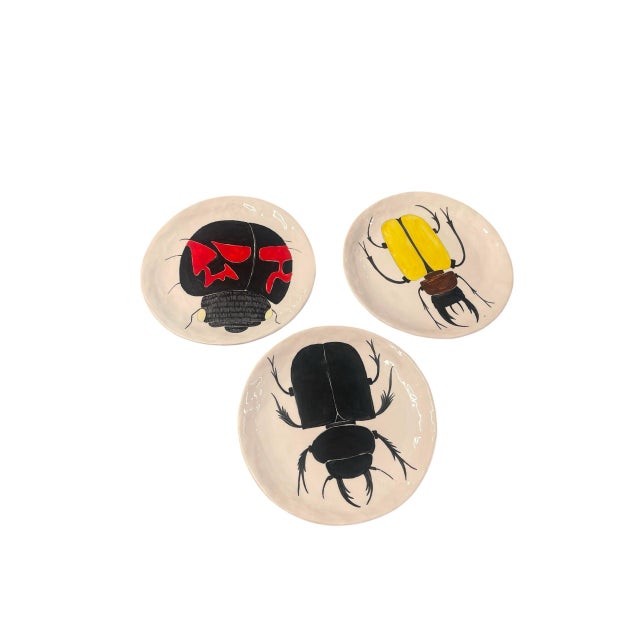 Set of 3 Vintage Handcrafted Ceramic Insect Beetle Plates For Sale - Image 4 of 12