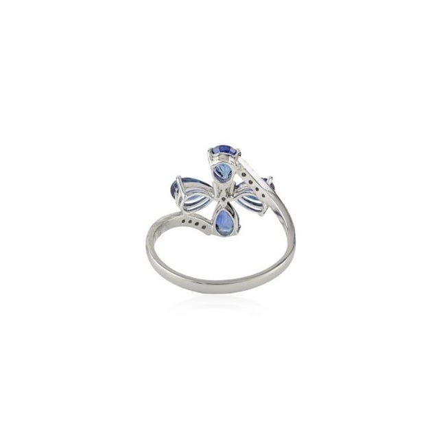 14k Gold 1.58 Ct Floral Sapphire Diamond Bypass Art Deco Ring Size 5.5 For Sale - Image 10 of 15