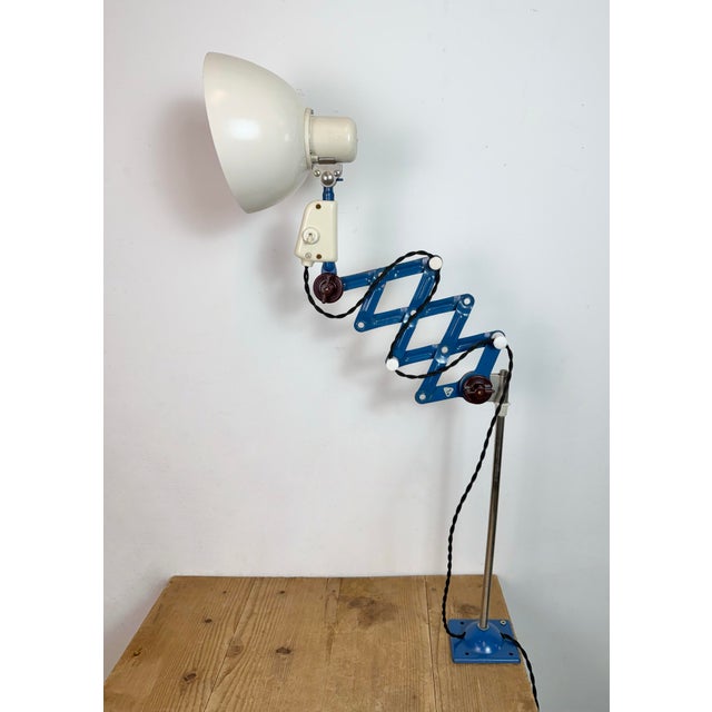 This vintage industrial scissor table lamp was produced by veb zweckleuchtenbau dresden in former east germany during the...