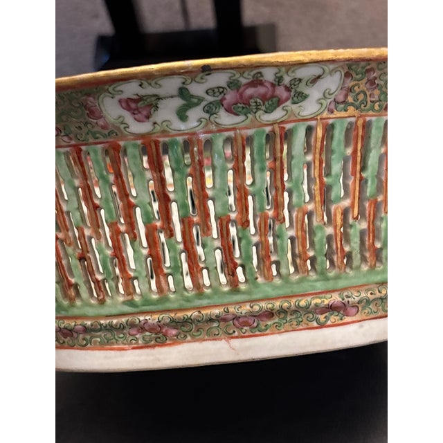 Ceramic Antique Chinese Import Rose Famille - Rose Medallion Chestnut Basket For Sale - Image 7 of 7