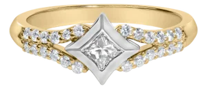 10K Two Tone Color 1/2 Cttw Diamond Kite and Split Shank Ring (H-I Color,SI2-I1 Clarity) - Size 7