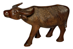 Hand-Carved Wooden Buffalo Figurine, 20th Century