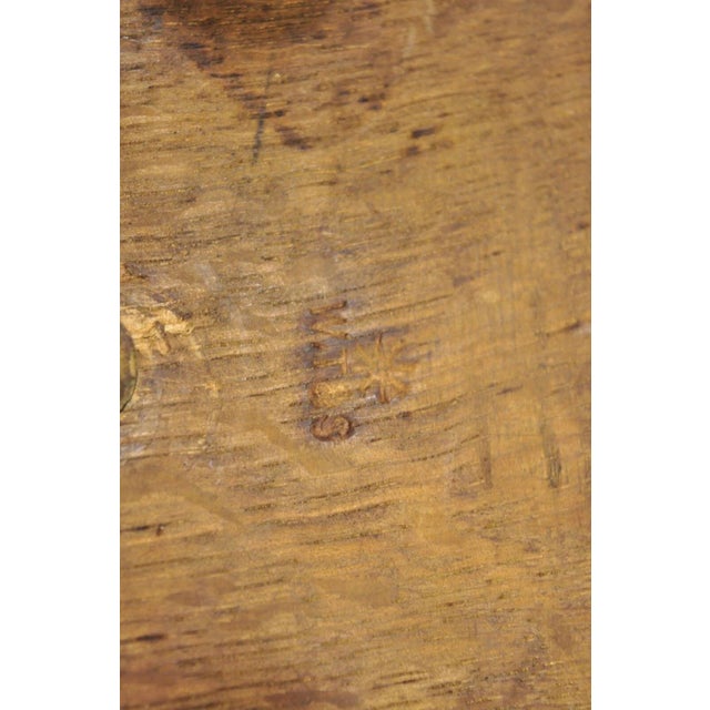 Antique English Victorian Brass and Oak Wood Scrolling Magazine Rack For Sale - Image 10 of 11