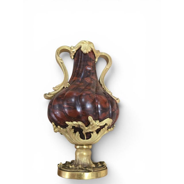 Stone French Turned Red Marble Vases with Gilt Bronze Mounts, 1800, Set of 2 For Sale - Image 7 of 11