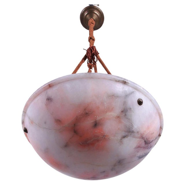 French Art Deco Carved Pink Alabaster Pendant, 1920s For Sale - Image 3 of 13
