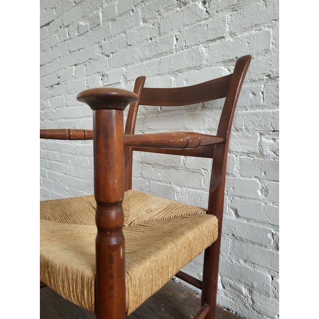 1930s Primitive Maple and Rush Wood Arm Chair For Sale - Image 11 of 12