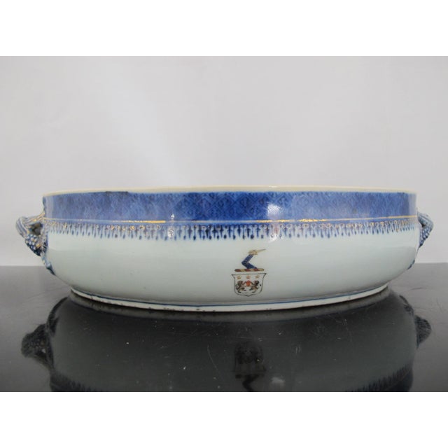 Blue Chinese Export Canton Blue Nanking Village Armorial Porcelain Serving Bowl For Sale - Image 8 of 14