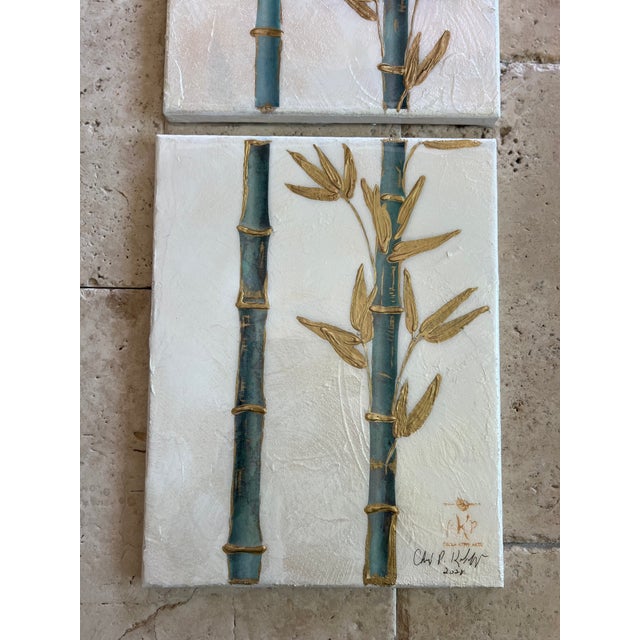 Sculpture Materials Bamboo Stalks Mixed Media Paintings Designed by Cheryl P. Kohloff, Set of 3 For Sale - Image 7 of 7