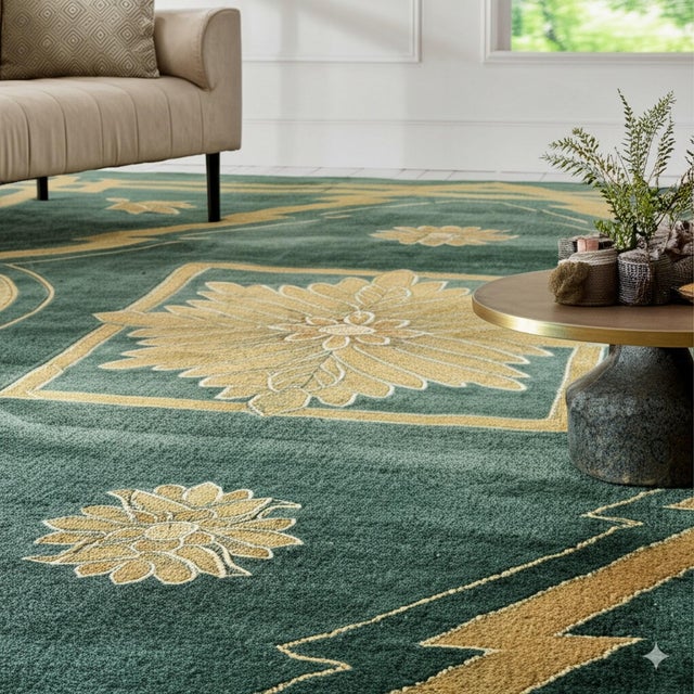 2020s 9x12 Sloane Louie Moss Green Medallion Modernist Hand Knotted Wool Carpet Rug For Sale - Image 5 of 5