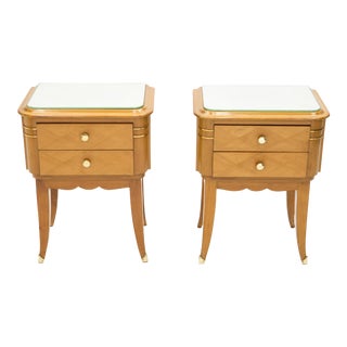 1940s Jean Pascaud French Sycamore Brass Nightstands - a Pair For Sale