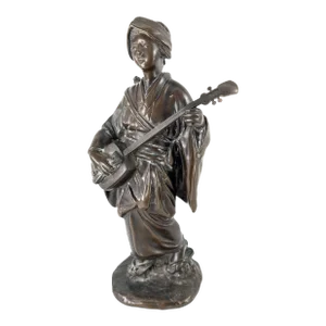 Early 20th Century Japanese Bronze Figure of a Geisha Playing an Instrument