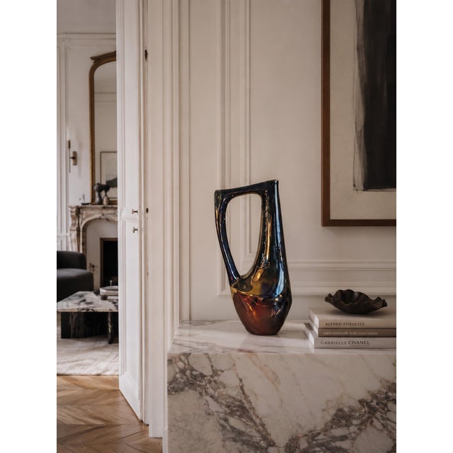 1950s Mid-Century Modern Rambervillers Cytère Iridescent Blue Stoneware Pitcher For Sale - Image 11 of 12