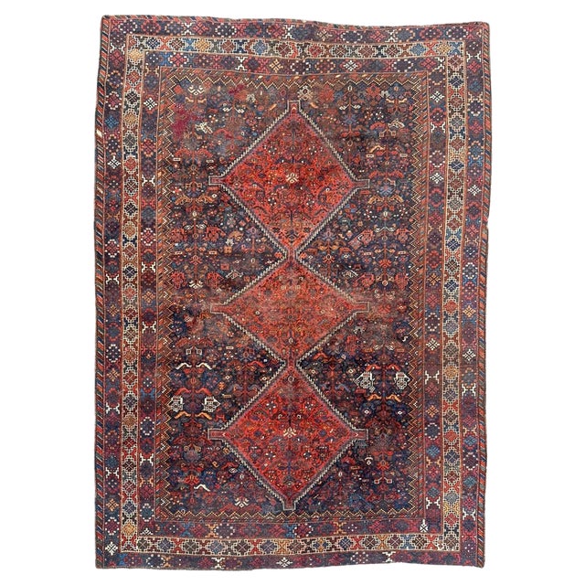 Antique Distressed Shiraz Rug, 1890s For Sale