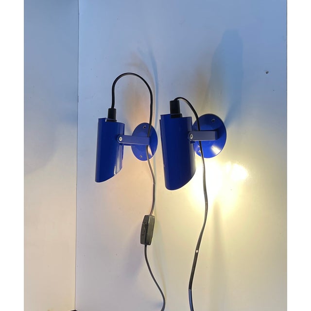 1980s Danish Minimalist Blue Wall Lights from Lyfa, 1980s, Set of 2 For Sale - Image 5 of 9