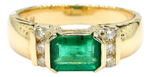 1.30 Carat Emerald Half Bezel East West Set 14k Gold Unisex Ring, Size 7