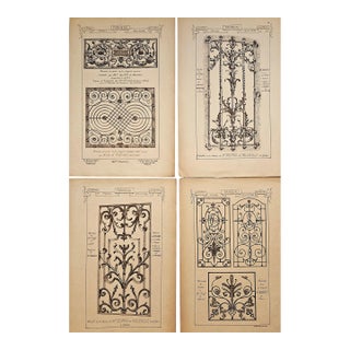 1887 Set of 4-French Antique Architctural Design Engravings-Ironwork Panels For Sale