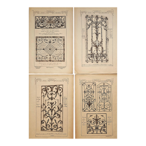 1887 Set of 4-French Antique Architctural Design Engravings-Ironwork Panels
