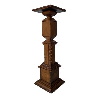 Vintage American Turned Wood Pedestal Stand For Sale