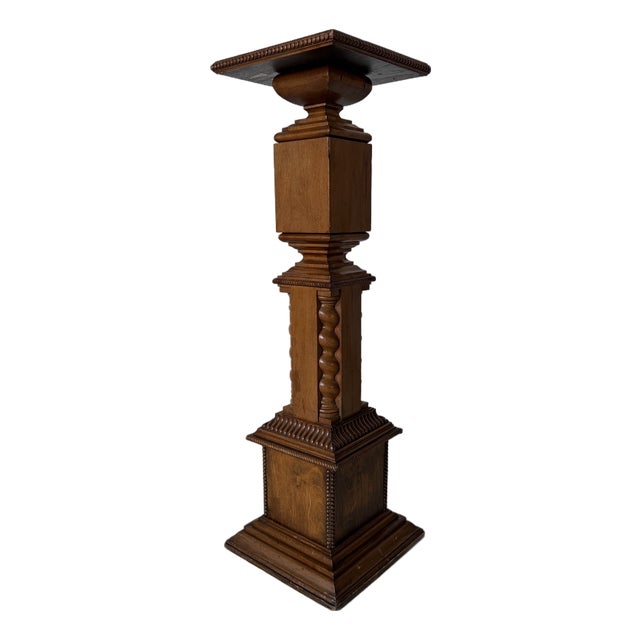 Vintage American Turned Wood Pedestal Stand For Sale