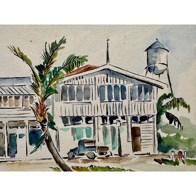 Rustic Henry Emil Salloch Original Watercolor on Paper Beachside Estate, 1945. For Sale - Image 3 of 6