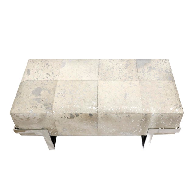 Modern Pasargad Home Safari St. Steel Frame Cowhide Bench For Sale - Image 3 of 6