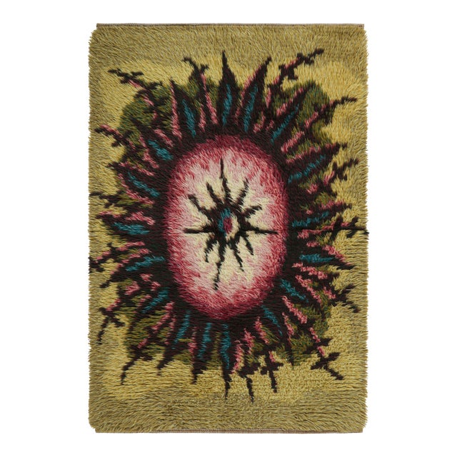 Vintage Swedish Rug in Green and Black With Medallion | Rug & Kilim For Sale