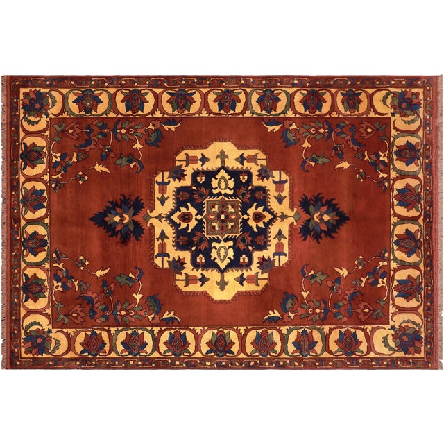 Tribal Kargahi 1980's Rust/Gold Wool Rug - 7'1'' X 9'10'' For Sale - Image 10 of 10